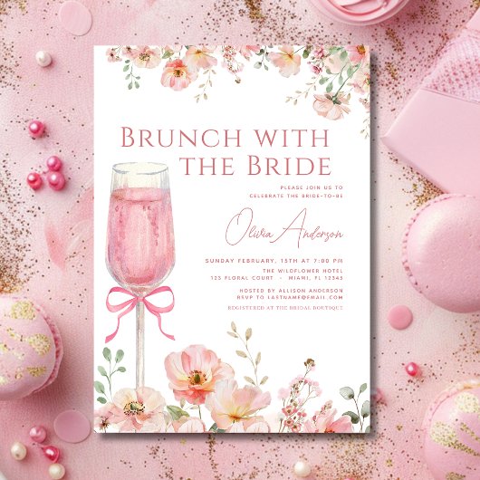 Brunch mit dem Bride Pink Bow Brautparty Einladung