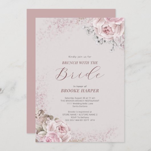 Brunch mit der Blütenblüte der Braut Einladung (Vorne/Hinten)