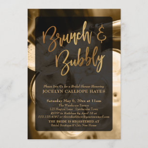 Brunch mit Gold Champagner und Bubbles Handschrift Einladung