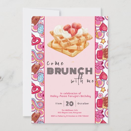 Brunch mit meiner rosa Einladung (Vorderseite)