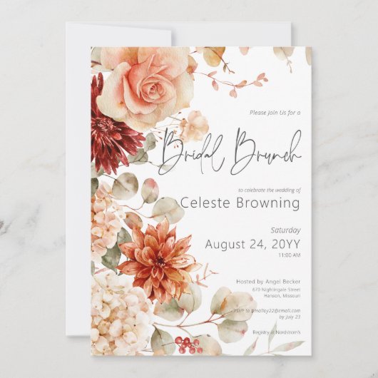 Brunch mit Spicus Fall Rust & Blush Boho Blumenbri Einladung (Vorderseite)