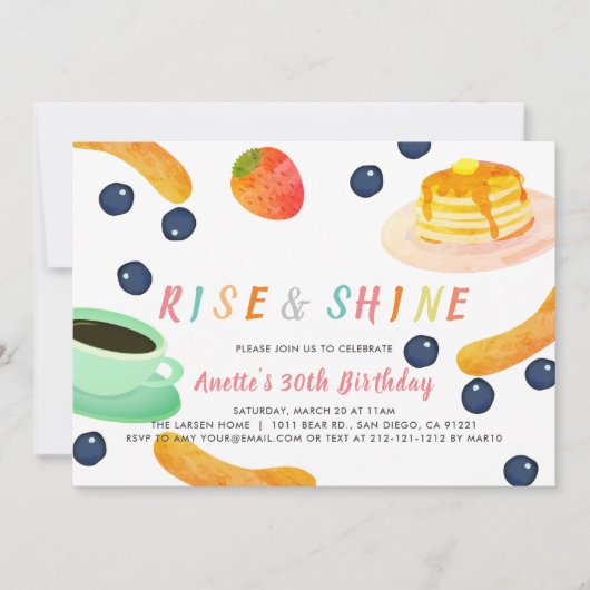 Brunch Pancake Kaffee Wasserfarbe Erwachsene Gebur Einladung (Vorderseite)