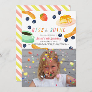 Brunch Pancake PJ Watercolor Kids Foto Geburtstag Einladung