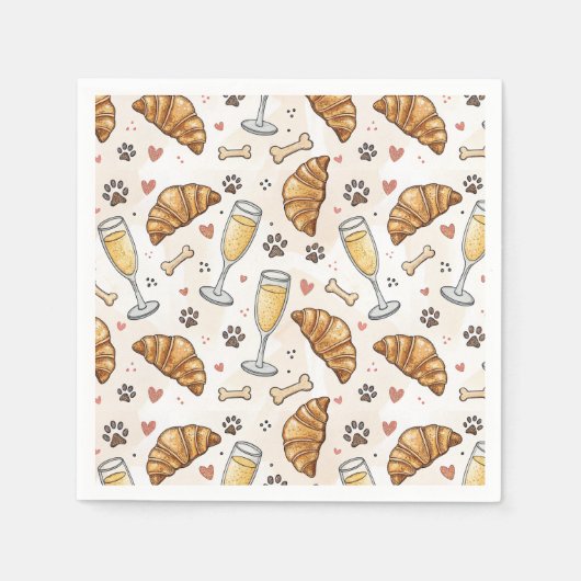 Brunch & Paws Napkins - Croissants und Mimosas Serviette (Vorderseite)