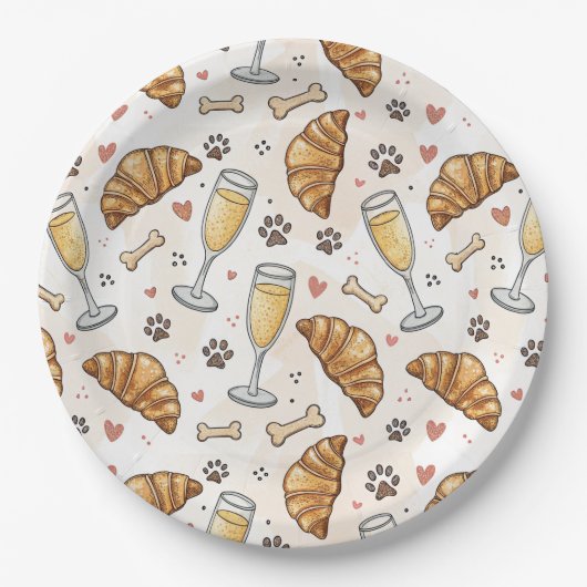 Brunch & Paws Paper Plate - Croissants und Mimosas Pappteller (Vorderseite)