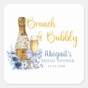 BRUNCH & PRICKELNDES Blue Florale Brautparty  Quadratischer Aufkleber