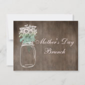 Brunch-rustikales Maurer-Glas u. Blumen der Mutter Einladung (Vorderseite)