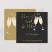 Brunch-Sekt QR-Code Schwarz und Gold Brautparty-Ei Einladung (Vorne/Hinten)