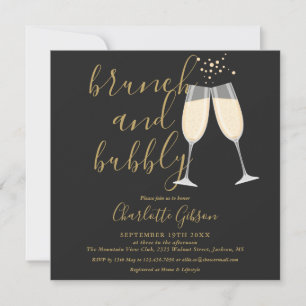 Brunch-Sekt QR-Code Schwarz und Gold Brautparty-Ei Einladung