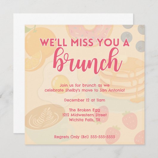 Brunch-Themed Going Away/Farewell Party Einladung (Vorne/Hinten)