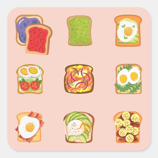 Brunch Toast Quadratischer Aufkleber (Vorderseite)