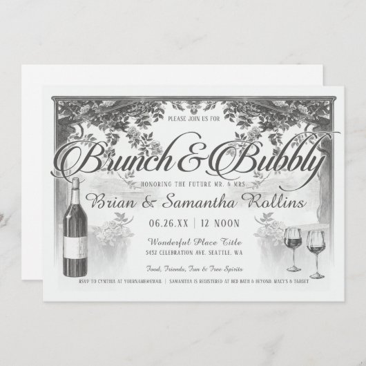 Brunch u. sprudelnde Paar-Dusche der Einladungs-| Einladung (Vorne/Hinten)