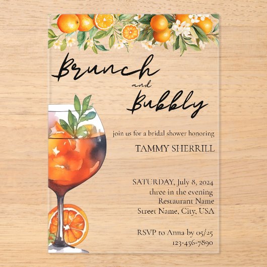 Brunch und Aperol Spritz Orange Italienisch Acryleinladungen (Vorderseite)