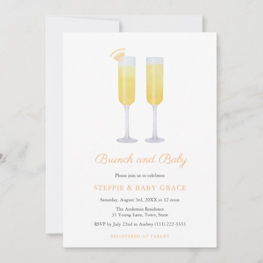 Brunch und Baby Mimosas Dusche oder Sip & See Einladung (Vorderseite)