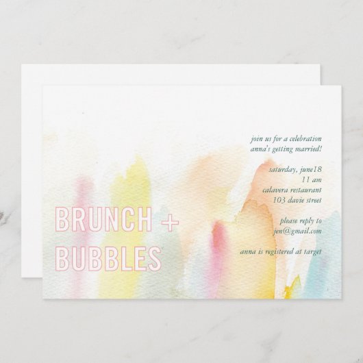 Brunch und Blasen Wasserfarbendusche Einladung (Vorne/Hinten)