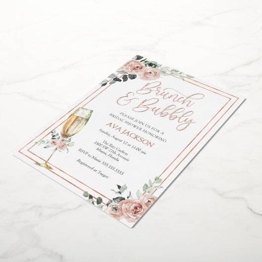 Brunch und Blubbly Blush Florals Brautparty Folieneinladung (Gedreht)