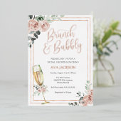 Brunch und Blubbly Blush Florals Brautparty Folieneinladung (Stehend vorne)