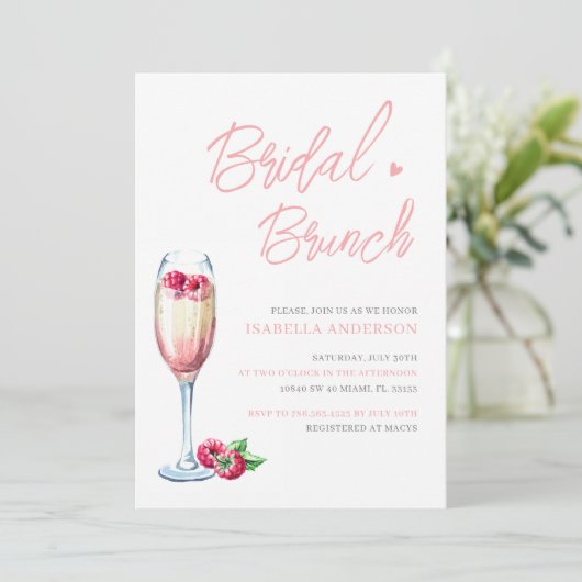 Brunch und Blubbly Blush Pink Brautparty Einladung (Stehend Vorderseite)
