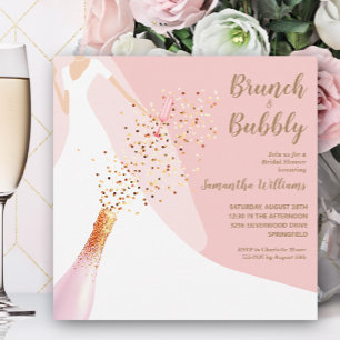 Brunch und Blubbly Blush Pink Brautparty Einladung
