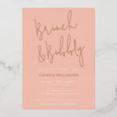 Brunch und Blubbly Blush Pink Brautparty Gold Folieneinladung (Vorderseite)