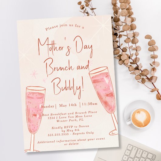Brunch und Blubbly Blush Pink Mother Day Brunch Einladung