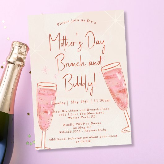 Brunch und Blubbly Blush Pink Mother Day Brunch Einladung