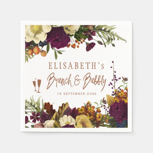 Brunch und blubbly Herbst blumengeschmücktes Braut Serviette (Vorderseite)