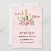 Brunch und blubbly pink florale Brautparty Einladung (Vorderseite)