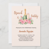 Brunch und blubbly pink florale Brautparty Einladung (Vorderseite)
