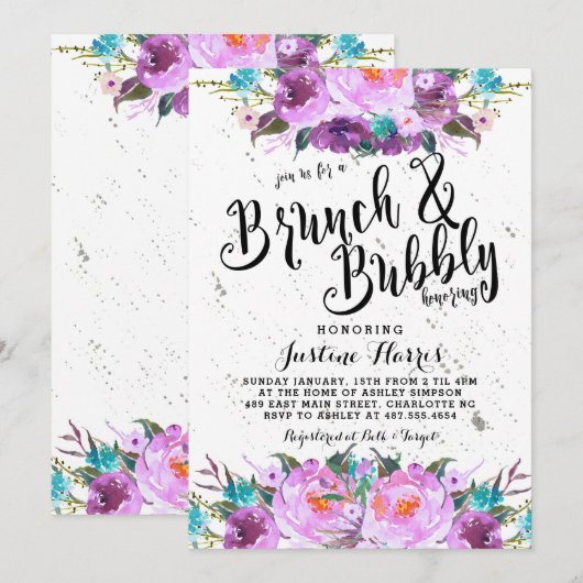 Brunch und Brautdusche Einladung (Vorne/Hinten)