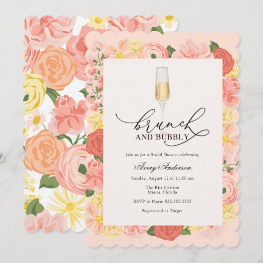 Brunch und Brautdusche Einladung (Vorne/Hinten)