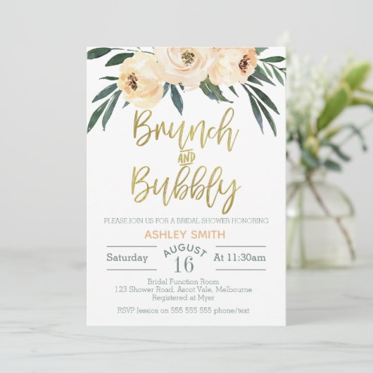 Brunch und Brautdusche mit Blumen Einladung (Stehend Vorderseite)