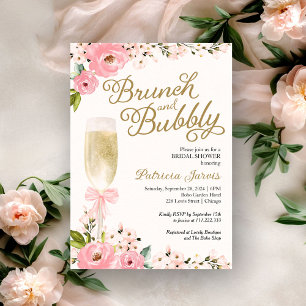 Brunch und Bubbels Brautparty Gold Rosa Floral Einladung