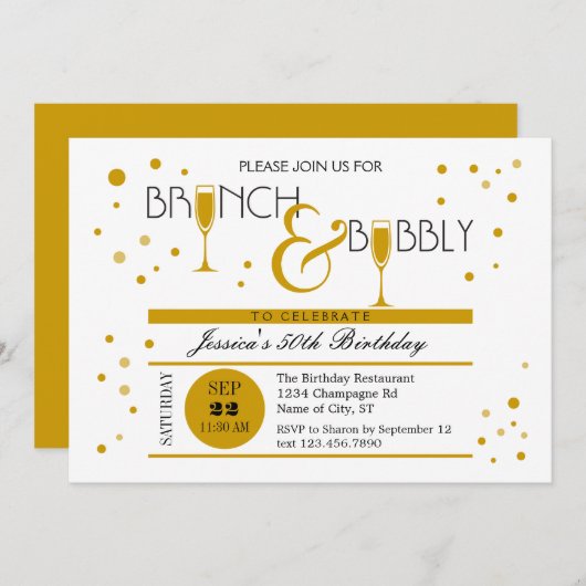 Brunch und Bubble Birthday Einladung (Vorne/Hinten)