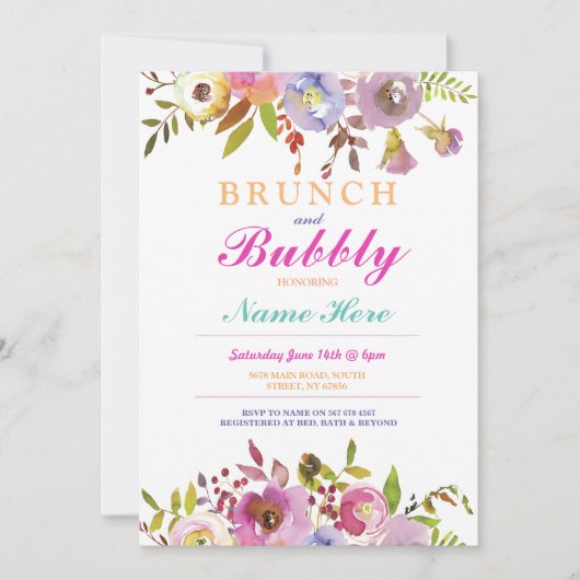 Brunch und Bubble-Brautparty-Blumenladen Einladung (Vorderseite)