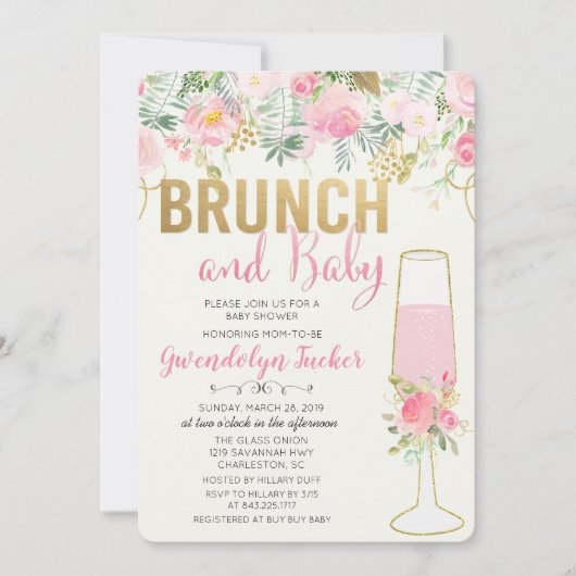 Brunch und Bubbly Baby Shower Einladung (Vorderseite)