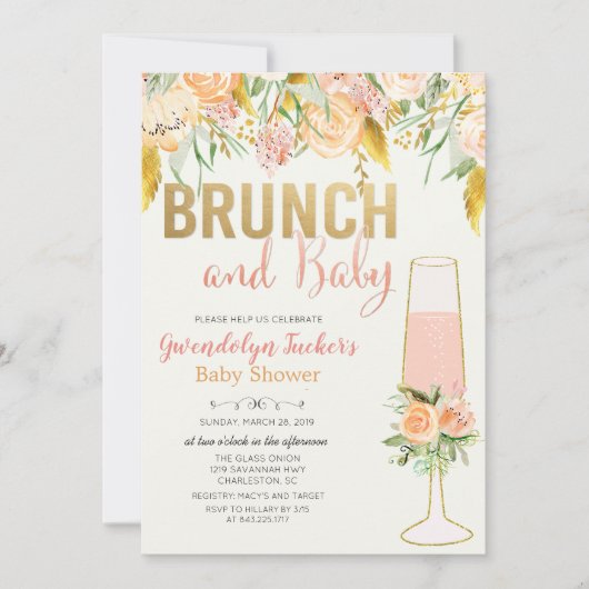 Brunch und Bubbly Baby Shower Einladung (Vorderseite)