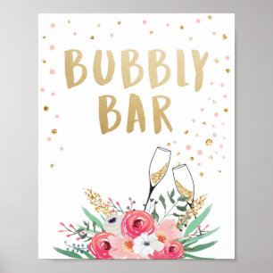 Brunch und Bubbly Bar Florales Hochzeitstischschil Poster