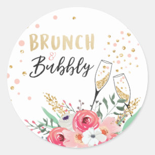 Brunch und Bubbly bevorzugen das Brautparty pink Runder Aufkleber