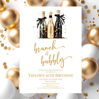 Brunch und Bubbly Black Gold Birthday Brunch Party Einladung