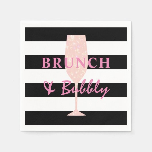 Brunch und Bubbly Black/White Strip | Rosa Serviette (Vorderseite)