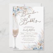 Brunch und Bubbly Blue Boho Pampas Brautparty Einladung (Vorderseite)