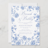 Brunch und Bubbly Blue Chinoiserie Brautparty Einladung (Vorderseite)