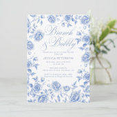 Brunch und Bubbly Blue Chinoiserie Brautparty Einladung (Stehend Vorderseite)