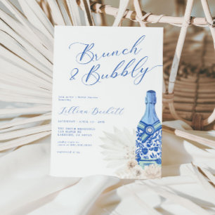 Brunch und Bubbly Blue Script-Brautparty Einladung