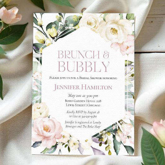 Brunch und Bubbly | Boho Floral Brautparty Einladung