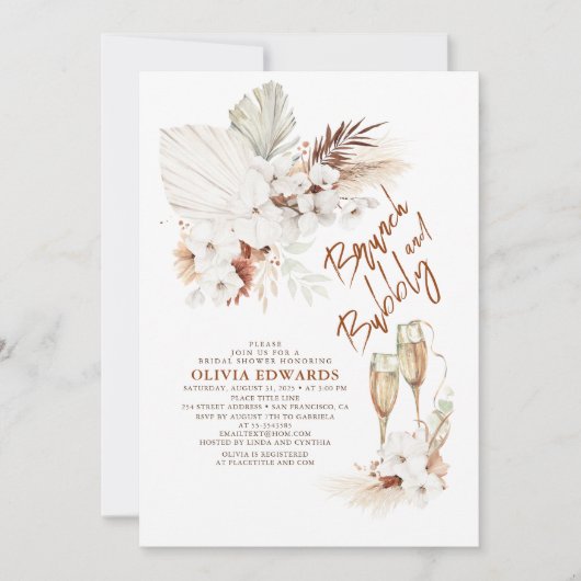 Brunch und Bubbly Boho Pampas Grass Brautparty Einladung (Vorderseite)
