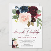 Brunch und Bubbly bordey blauen Blumenbraut Einladung (Vorderseite)