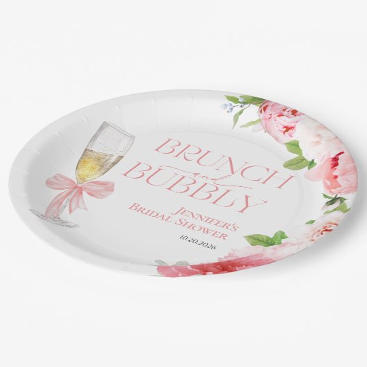 Brunch und Bubbly | Bow Wild Garden Brautparty Pappteller (Schrägansicht)