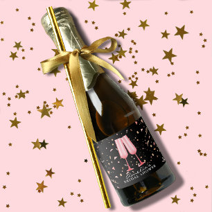 Brunch und Bubbly Brautparty Black Mini Schaumweinetikett
